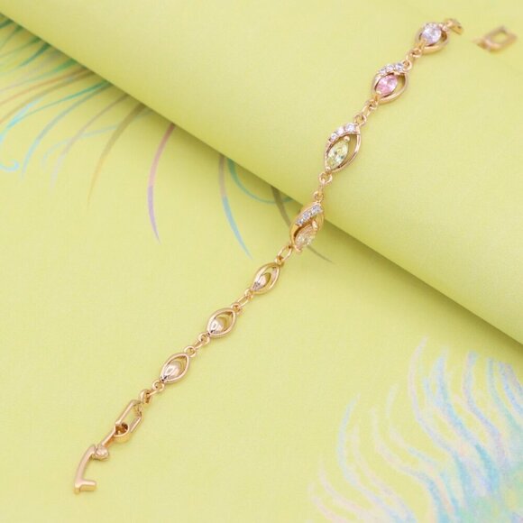 "Rose Gold Bracelet with Multicolor Stones and Crystals, XPBL0789 - Picture 5 of 12